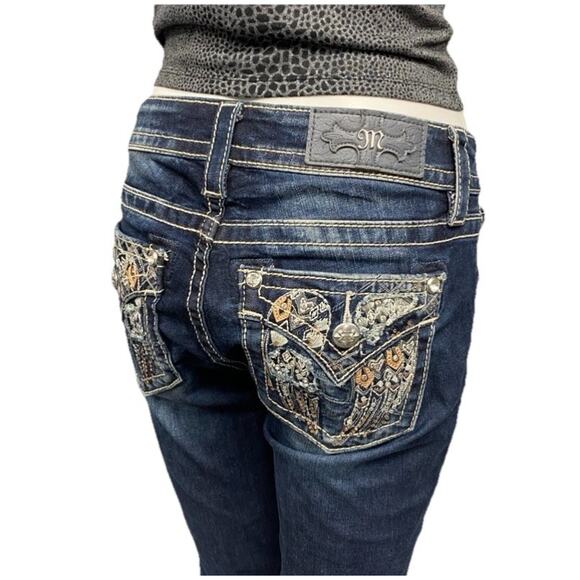 Miss Me Jeans Womens 27 (29x32) Skinny Dark Wash Flap Pocket Embellished Denim - Picture 1 of 11